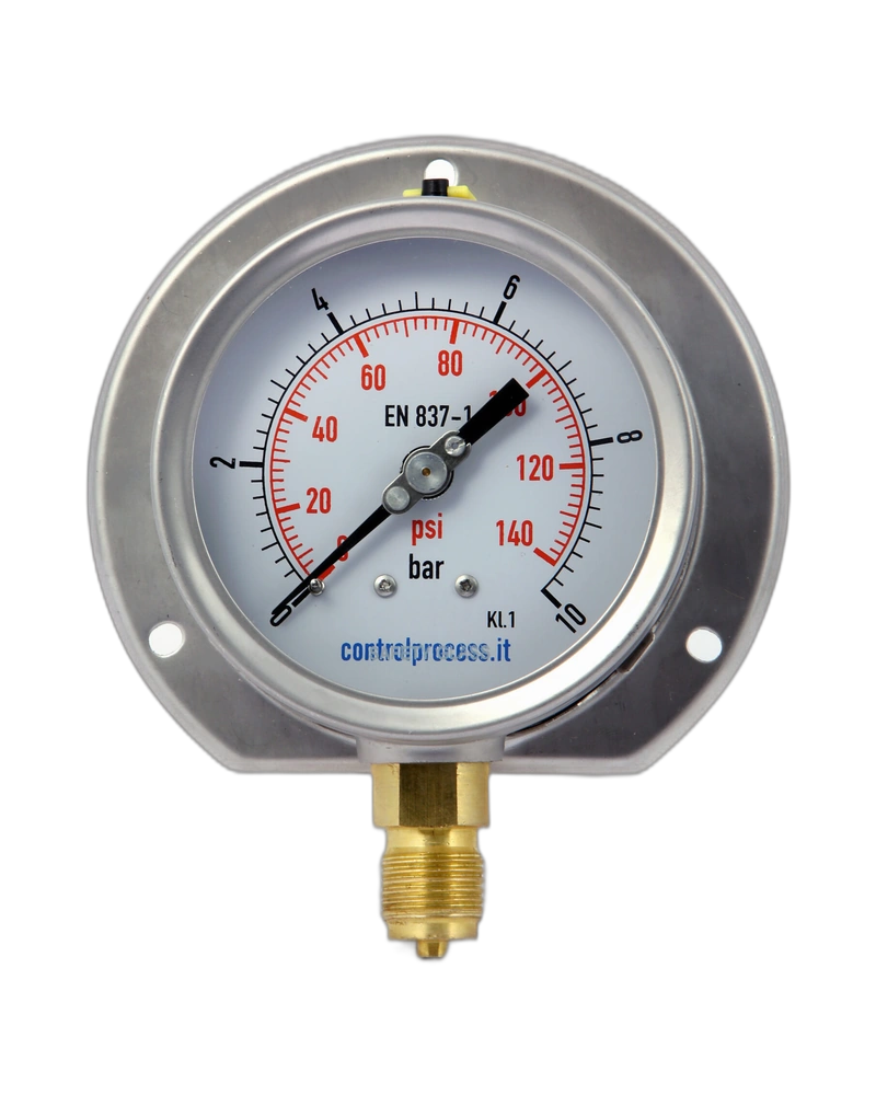Series MIRFA case stainless steel with 3-hole front flange -Pressure gauge nominal size 100 mm